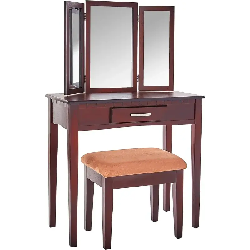 Frenchi Furniture Wood 3 Pc Vanity Set comò tavoli da trucco tavolo da trucco con cassetti toletta camera da letto