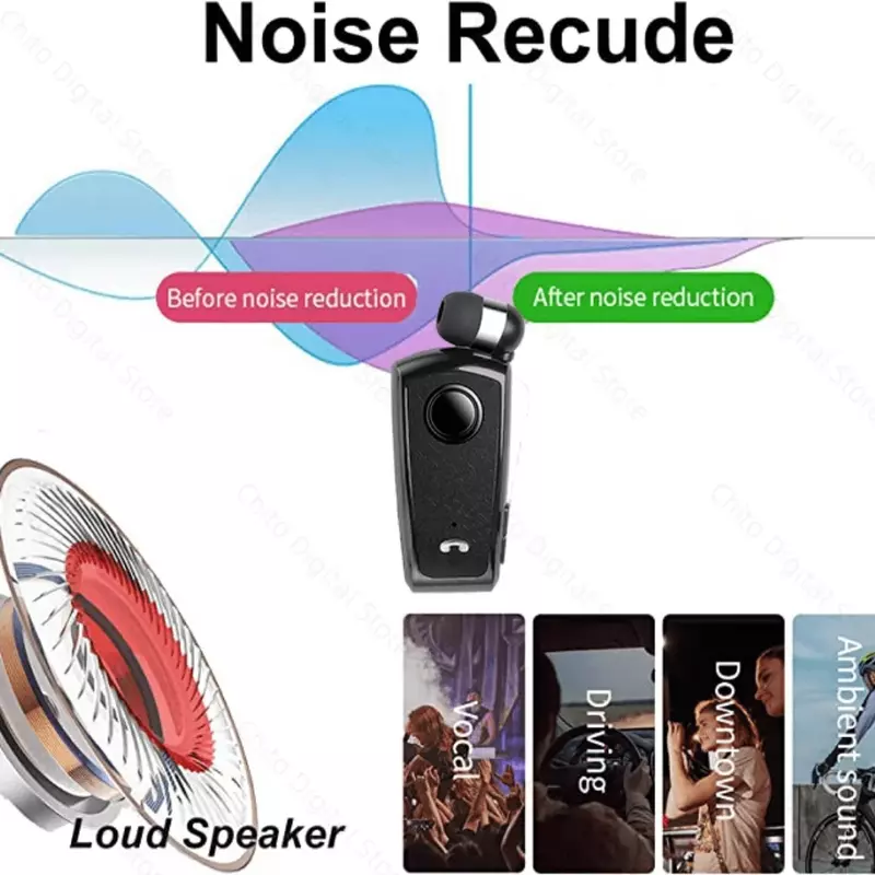 Trouvaille Collar Clip Wireless Headphones  In Lotus Bluetooth Earphones Headset Vibrate Handsfree Earbuds With Retractable Wire