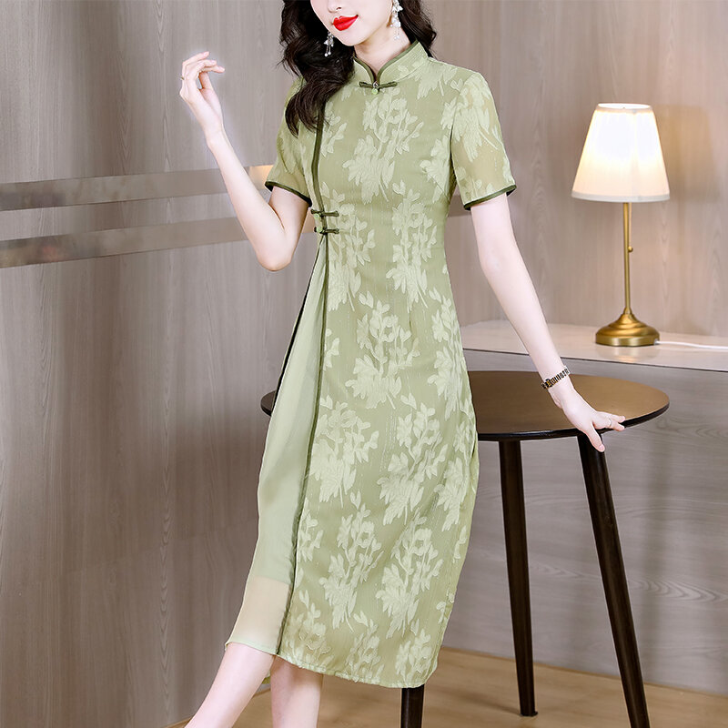 2023 New Fashion Chiffon Dress Women's Summer Elegant Retro Improved Qipao Loose Fit Casual Party Dress Vestidos