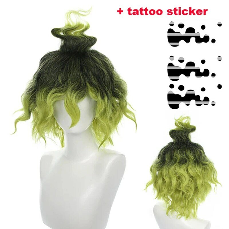 Парик для косплея шабаны Gyutaro, черные зеленые вьющиеся волосы, аниме Высший сорт, 6 париков + шапочка для парика