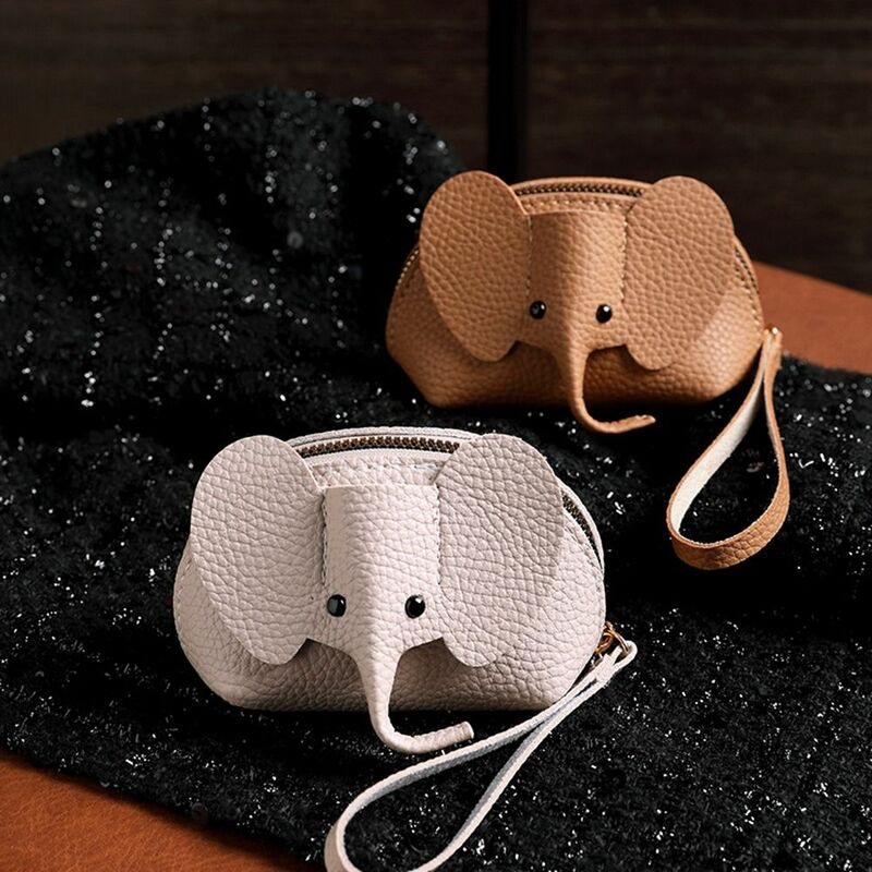 Mini bolso de cuero PU con forma de elefante y pintalabios para mujer, monedero coreano con llavero, tarjetero, monedero pequeño