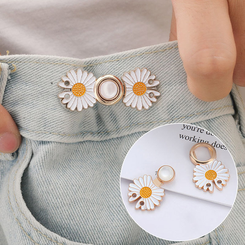 28 Styles Retractable Daisy Pearl Snap Fastener Waist Tightening Button Reusable Sewing-on Jeans Pants Cheongsam Skirt Buckles