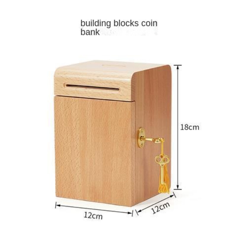 Pot d'économie d'argent en bois de grande capacité, boîte d'économie d'argent avec serrure à clé, mini caisse cadeau pour enfants