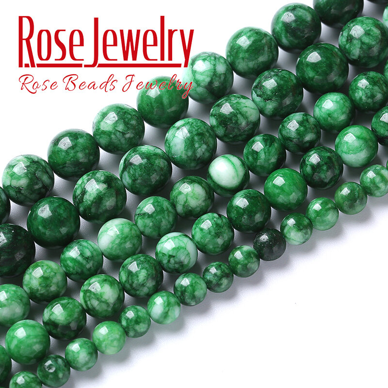 Perle di pietra di giada di rete verde naturale per la creazione di gioielli perline distanziatrici allentate rotonde collane di bracciali con ciondoli fai da te 6 8 10mm 15"