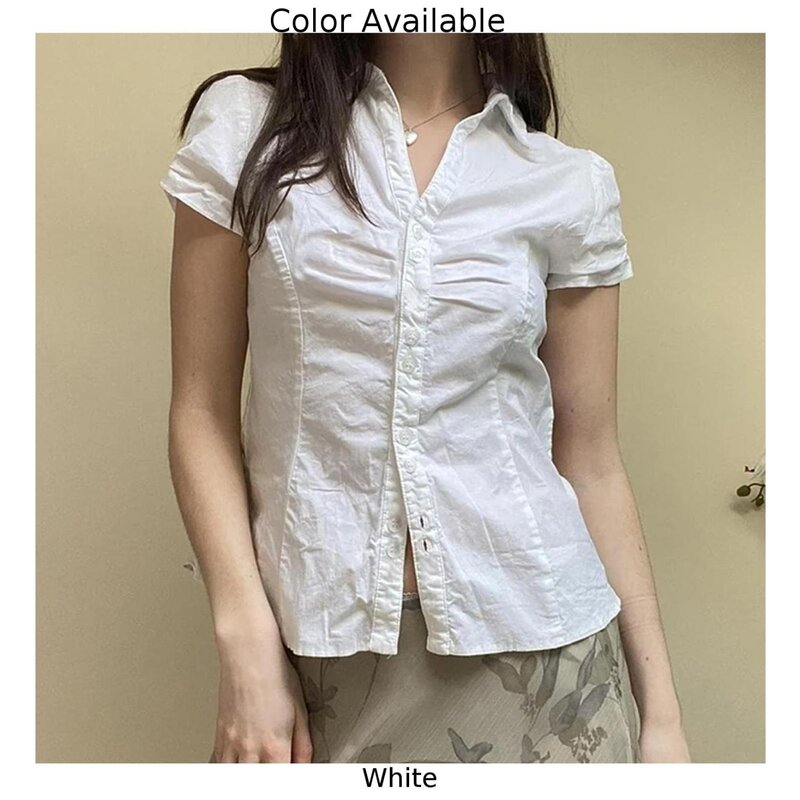 New Stylish Holiday Shirt T-Shirt Breathable Button Comfortable Crop Top Lapel Short Sleeve Solid Color Summer