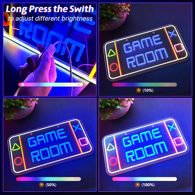 Game Led Neon Lights Sign Wall  Hanging Game Room Decor Aesthetic Just Relax Welcome Hello Night Light Acrylic Gaming Decoration
