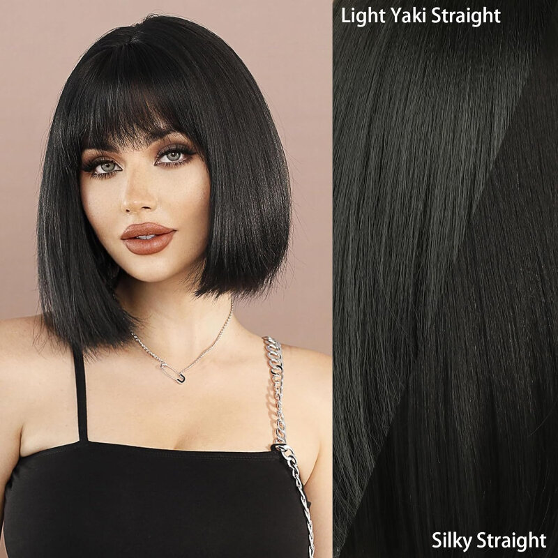 Fashion Natural Straight Hair Short Bob Wig for Woman Synthetic Glueless Shoulder Length Comic Bangs Wigs for Daily Use
