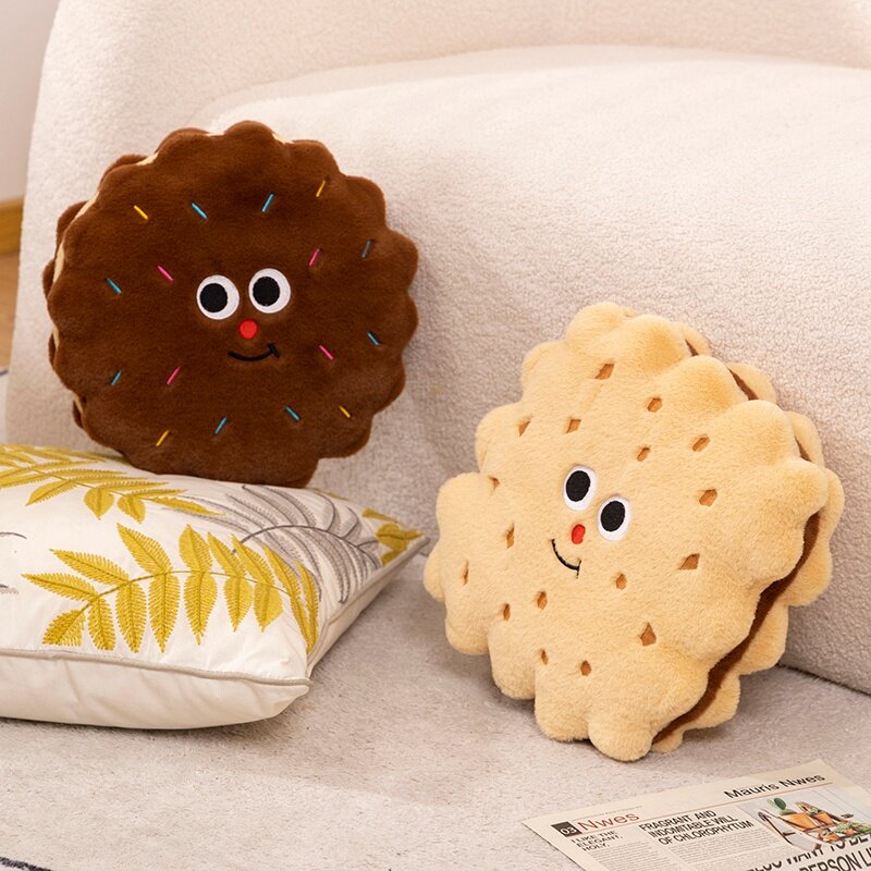 Adorável Simulação Food Biscuits Boneca Almofada, Stuffed Round Cookie Plush Brinquedos, Criativo Macio Travesseiro, Cadeira, Assento de carro, Presentes de aniversário