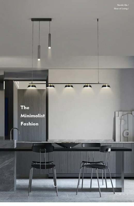 Lampu gantung Led sederhana untuk ruang makan, lampu gantung langit-langit hitam meja panjang dapur, dekorasi lampu netral