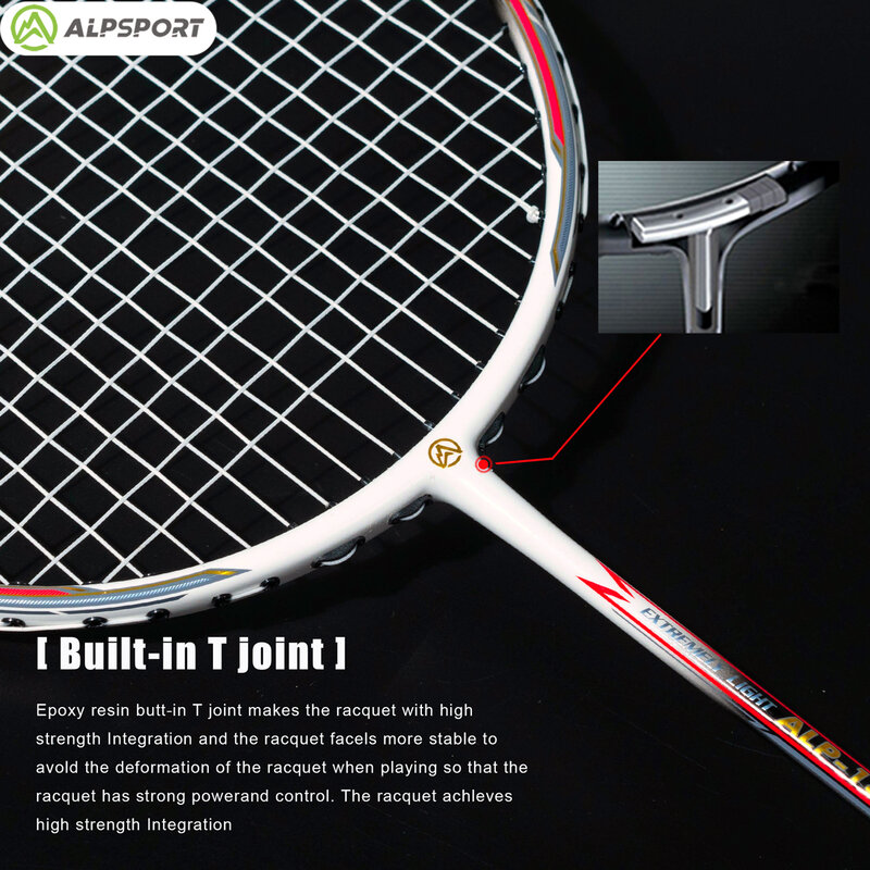 Alpsport AIR 10U  Ultra-leve 52g T500 Raquete de badminton Ressalto rápido  Importada Máximo de 28lbs 100% Fibra de Carbono Pro + Raquete de titânio Para jogadores intermédios e avançados