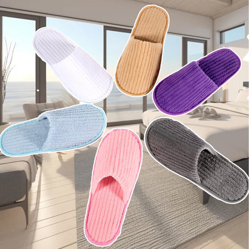 Free Shipping Slippers Shoe For Women Solid Color Coral Fleece Slippers Hotel Home Travel Slippers Non-slip Family Guest Slipper