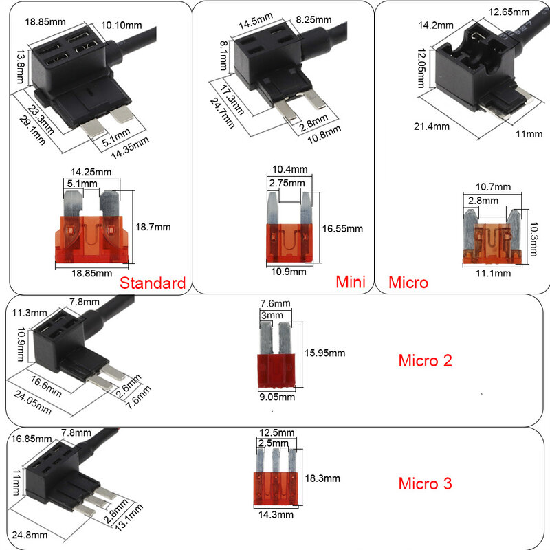 12V MINI KLEINE MEDIUM Größe Auto Sicherung Halter Add-a-schaltung TAP Adapter mit 10A Micro Mini standard ATM Klinge Sicherung
