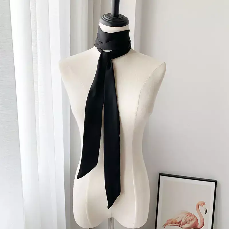 Lenço longo e magro para mulheres, bandana de cetim de seda, lenço bonito, lenço elegante, monocromático, 190x5cm, 2023