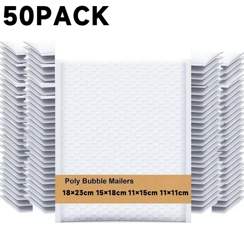 50-1buah kantong pengiriman busa putih amplop gelembung tas kedap air untuk kemasan surat hadiah segel sendiri paket pengiriman empuk