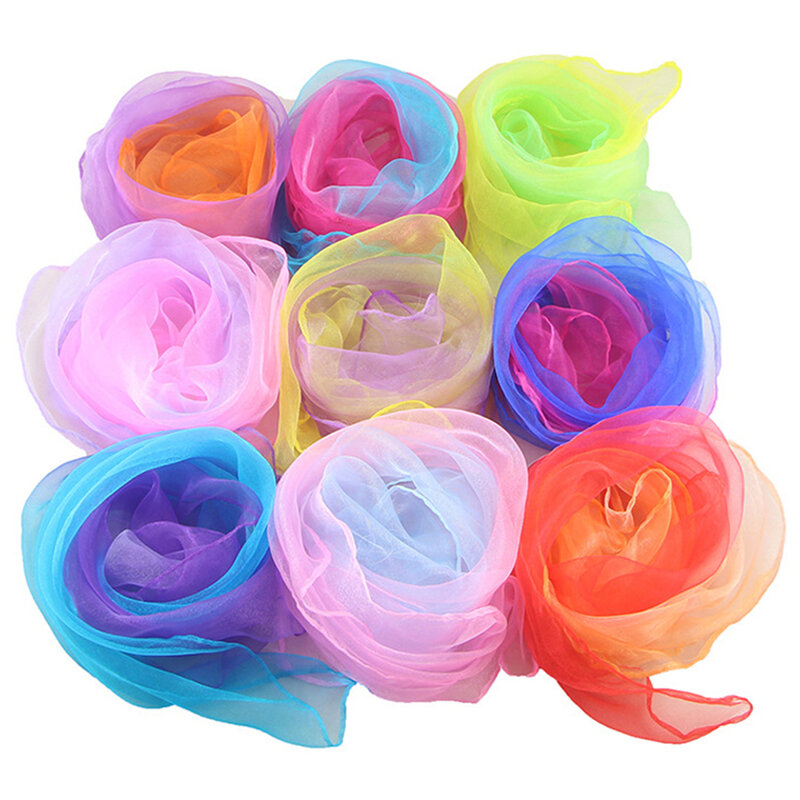 Bufanda cuadrada pequeña de Color degradado para espectáculo de baile de escenario, pañuelo decorativo para la cabeza, pañuelo para el cuello, accesorios de rendimiento para niñas, 60x60cm