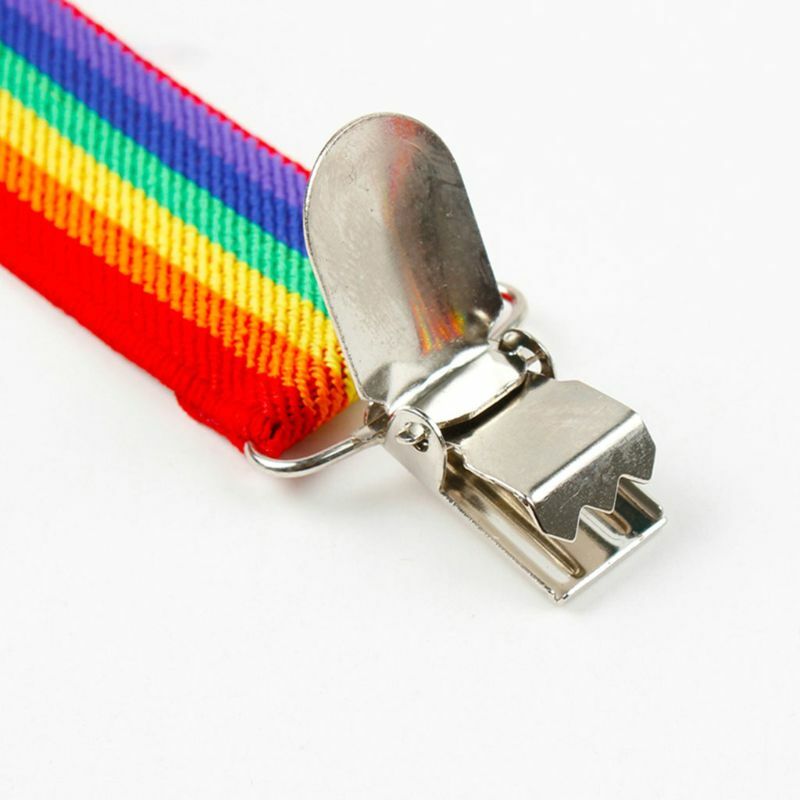 Alça listrada colorida arco-íris babador calças alças clipe adulto unissex suspensórios buc
