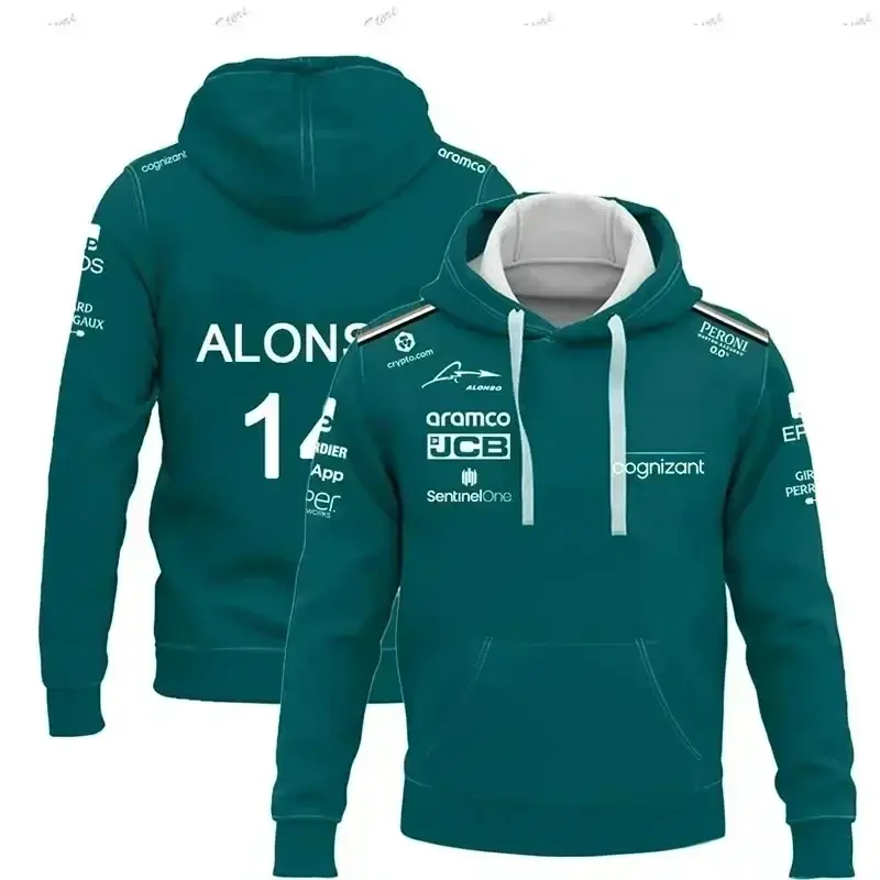Men's Road Hoodie F1 Team Aston Martin Alonso 14 Stroll 18 3D Women's and Children's Street Sweatshirts Spring and Autumn