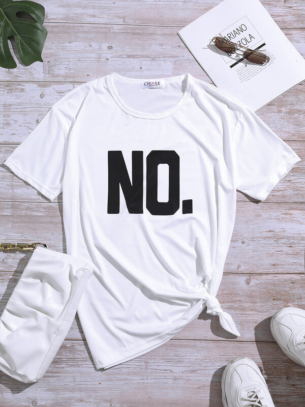 Camiseta casual com estampa carta feminina, LW, plus size, branca, manga curta, tops femininos de verão