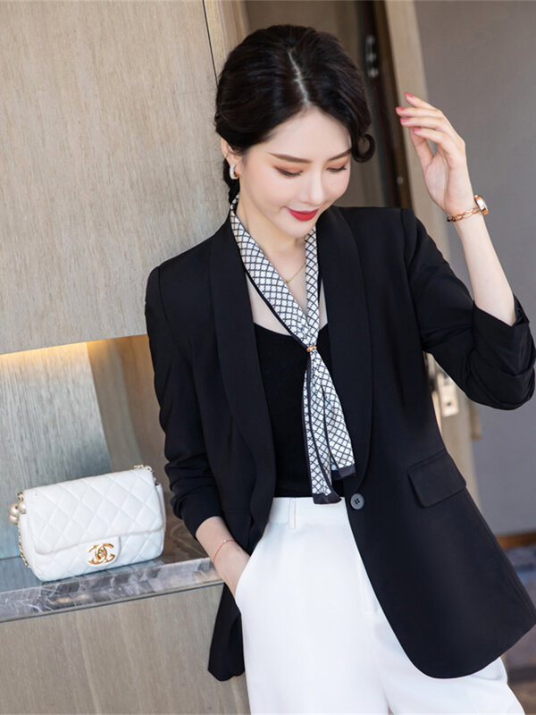 Женская одежда для работы с длинным рукавом, Офисная форма, модный розовый блейзер в офисном стиле, Женская куртка