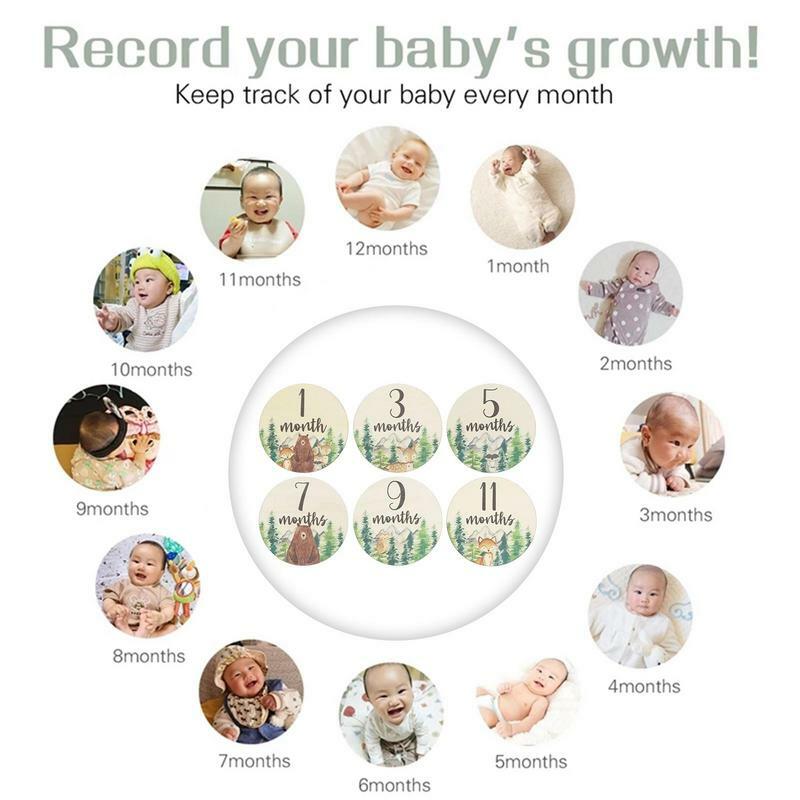 1/6 Buah Nomor Tonggak Bayi Kartu Peringatan Bulanan Bayi Baru Lahir Kayu Terukir Usia Fotografi Aksesori Hadiah Melahirkan