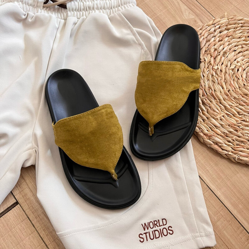 Chinelos Kelly-Herringbone para mulheres, sapatos de grife, fundo plano, botão em forma de T, novos, primavera e verão, 2024