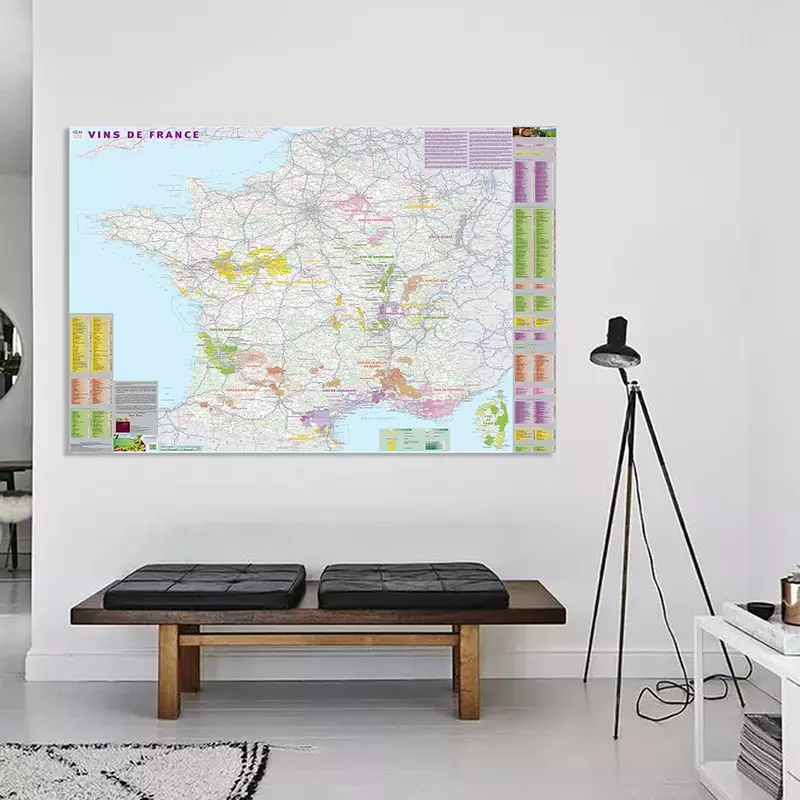 Mapa de distribución de vino de Francia, pintura en lienzo no tejido, póster de Arte de pared, suministros escolares, decoración del hogar, 150x100cm