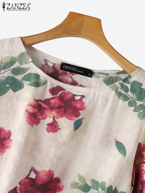 Zanzea Vintage Bloemenprint Tops Tuniek Korte Mouw O-Hals Vakantie Bohemian Blusas 2024 Zomer Strand Vrouwen Casual Blouse Shirt