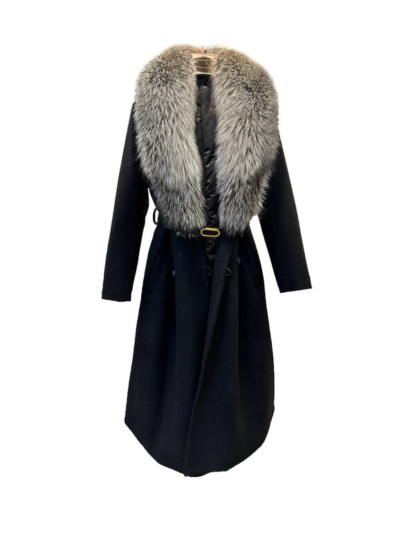 Jaket kerah panjang longgar, sabuk bentuk single-breasted desain hangat dan nyaman 2023 musim dingin 1225 baru