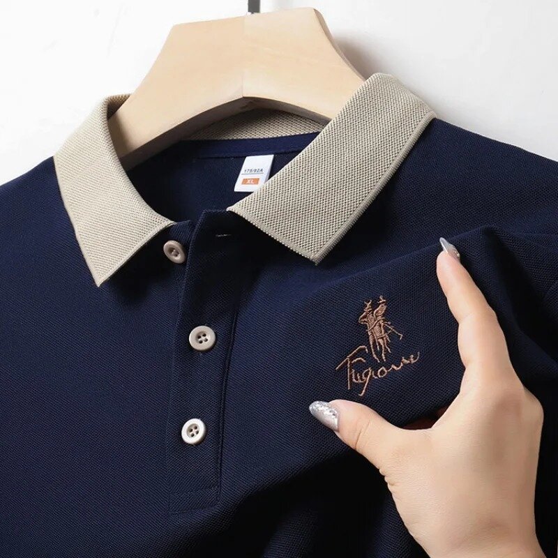 5 Colors!2024 Summer Men's Embroidered Shirt New Spinning Cotton Short Sleeved POLO Shirt High Quality Business Casual T-shirt