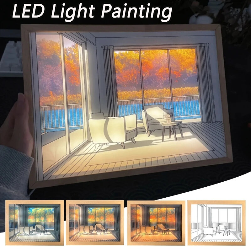 Luz LED ajustable de 3 colores para pintar, iluminación nocturna con enchufe USB para pared, obra de arte creativa y moderna para simular el sol y dibujar