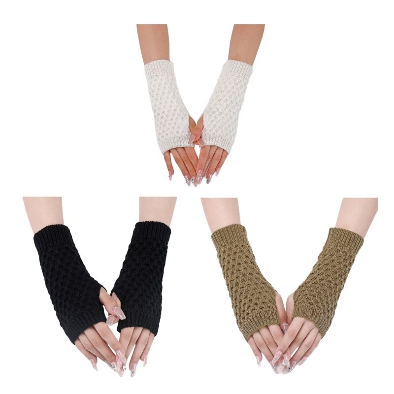 ถุงมือข้อมือผู้หญิงถักสำหรับถุงมือพรหมสวมหน้ากากความยาวข้อมือฮาโลวีน