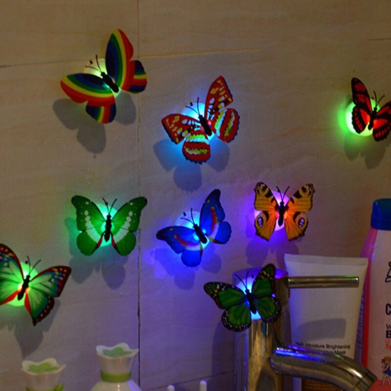 Colorful LED Nigh Lights Butterfly Shape Wall Paste Home Decor For Kids Room Bedroom Durable Energy-Saving Decorative Lamp