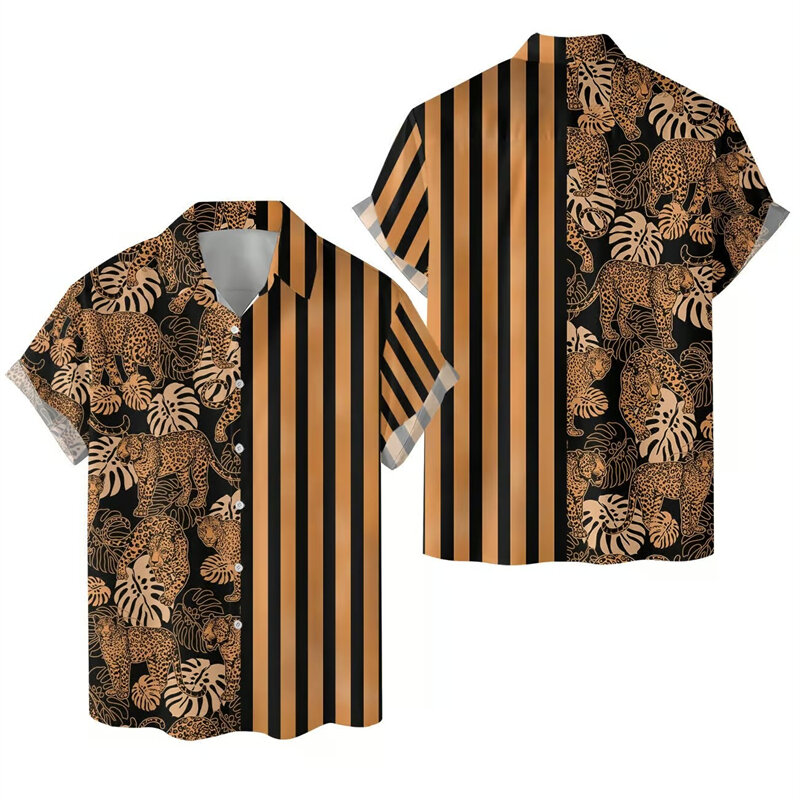Гавайская Мужская рубашка Kawaii мультфильм Кот 3D печать топы Повседневная Женская леопардовая блузка с коротким рукавом 2024 оверсайз женская одежда