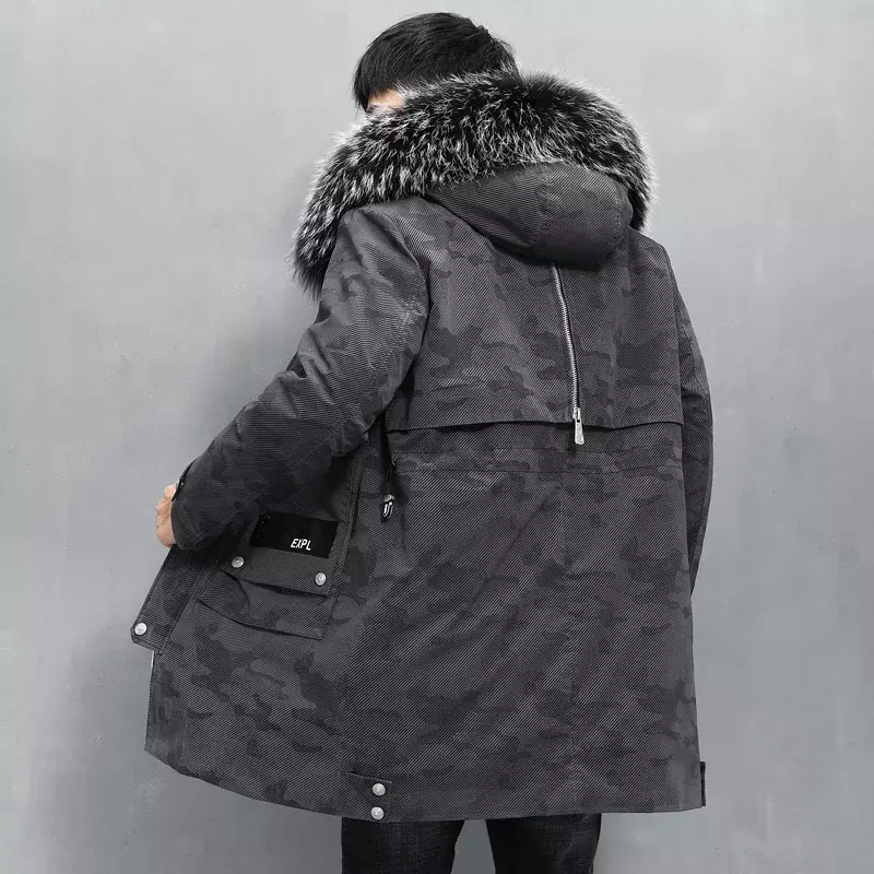 AYUNSUE Jaket Kulit Asli Musim Dingin Mantel Lapisan Bulu Kelinci Parka Pria Panjang Sedang Jaket Bulu Hangat Jaqueta Masculina Lq