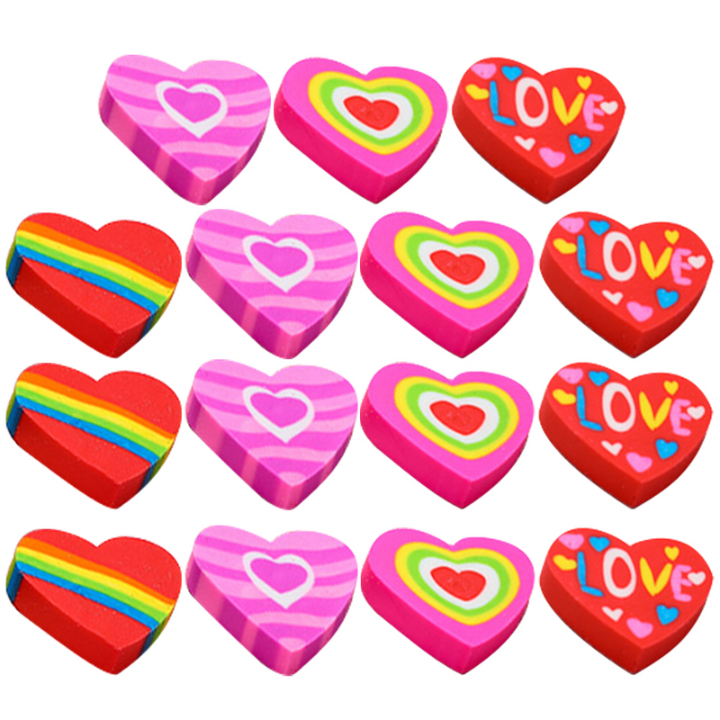 48 buah penghapus anak-anak penghapus Mini kartun penghapus bentuk hati berwarna hadiah perlengkapan sekolah