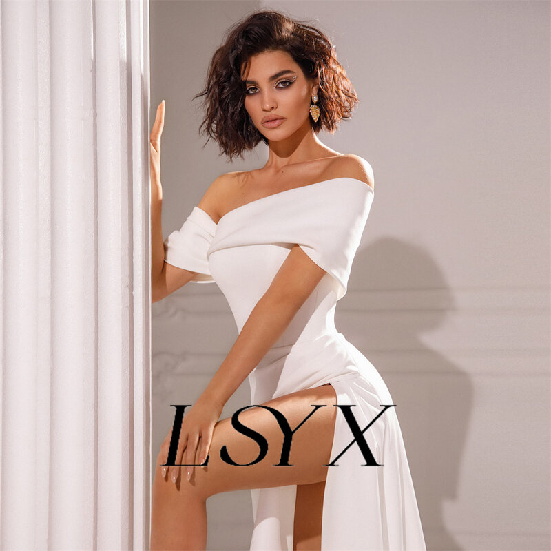 LSYX Off-Shoulder Detachable Sleeves Mermaid Wedding Dress Zipper Back High side Slit Floor Length Bridal Gown Custom Made