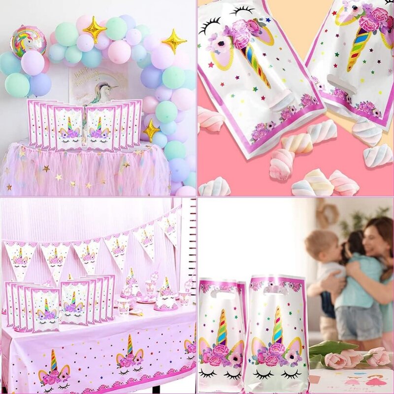 Perlengkapan pesta ulang tahun anak perempuan, tas tudung Unicorn pelangi, perlengkapan pesta ulang tahun anak perempuan