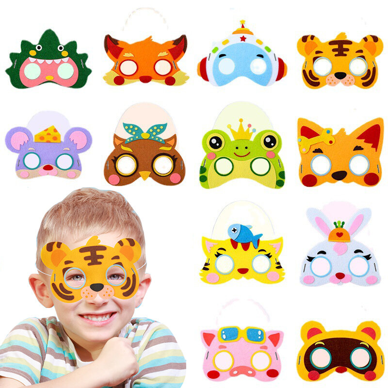 3 Buah Masker Hewan Kartun Buatan Tangan Orangtua-anak Mainan Interaktif DIY Seni Kerajinan TK Kinerja Prop Hadiah Anak-anak