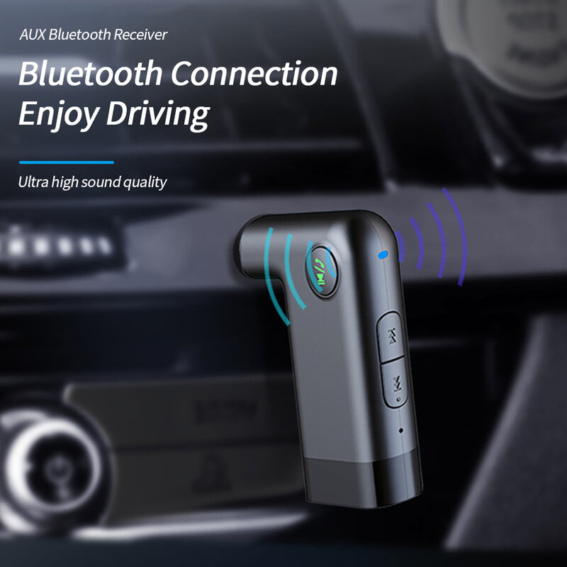 Adaptador Áudio Mini AUX, Sem Fio, Compatível com Bluetooth, Receptor Automóvel, Alta Qualidade do Som, Chamada com Mãos Livres, Leitor de Música, 5.0