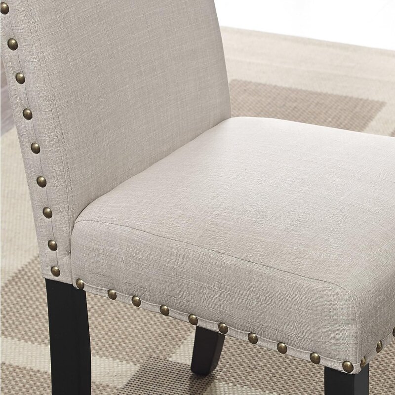 Biony Tan Fabric Dining Chairs with Nailhead Trim, Set of 2, Brown, Tan