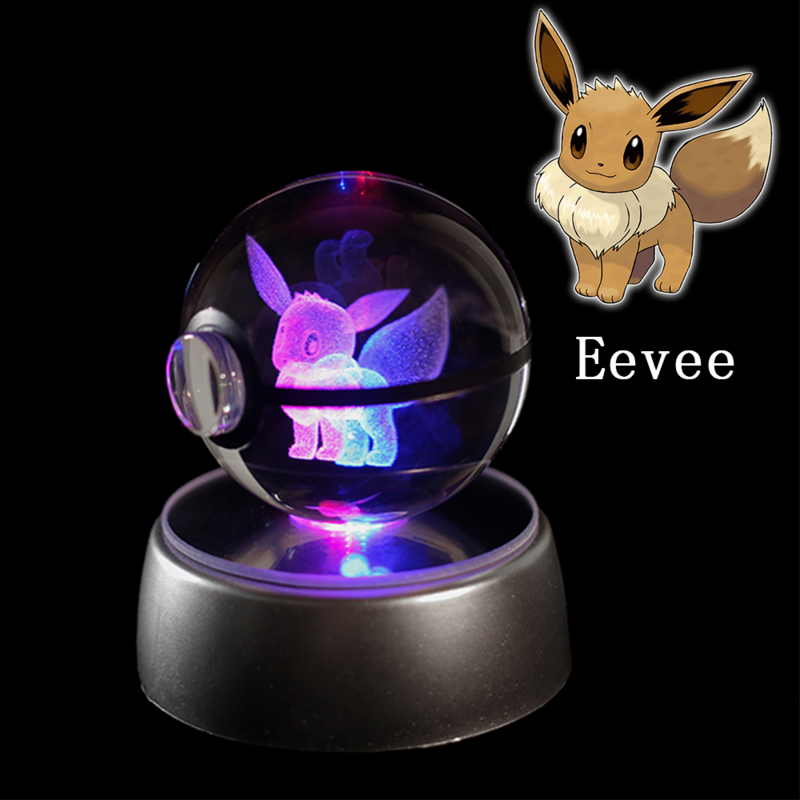 โมเดล3D รูปโปเกมอน Gengar ลูกบอลคริสตัลรูป Pikachu pokeball eevee mew Charizard พร้อมไฟ LED ของเล่นอะนิเมะของขวัญ