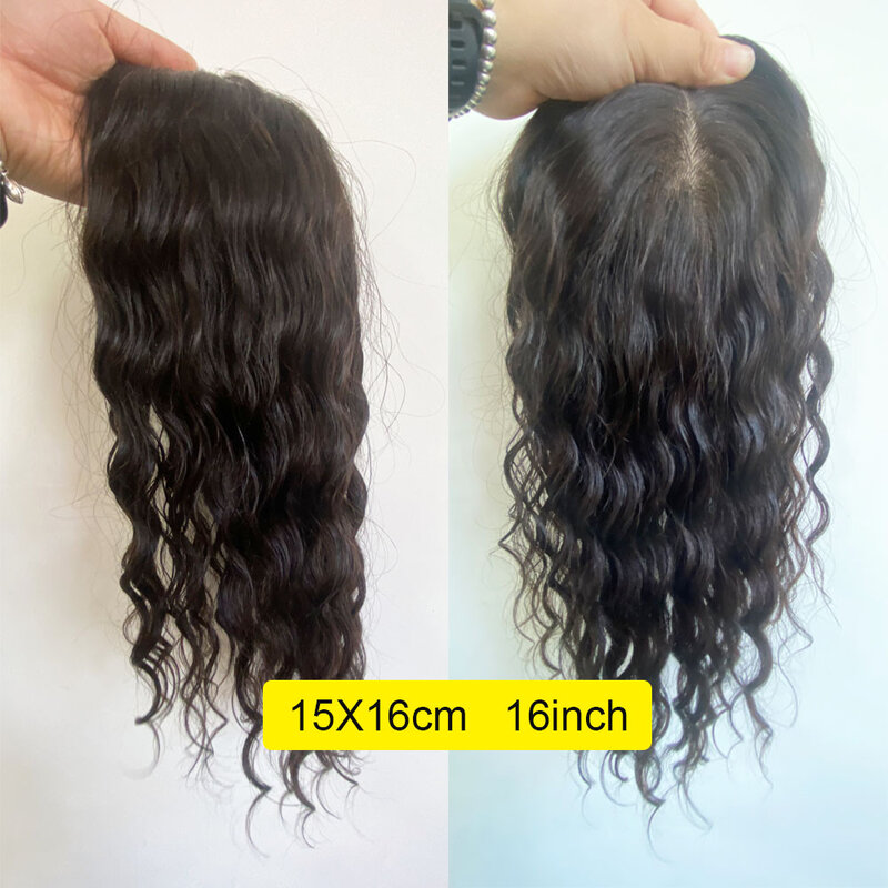 Topper brasileiro do cabelo humano do virgin da base da pele de seda para as mulheres com 4 grampos no cabelo peruca ondulada fina parte superior real do couro cabeludo
