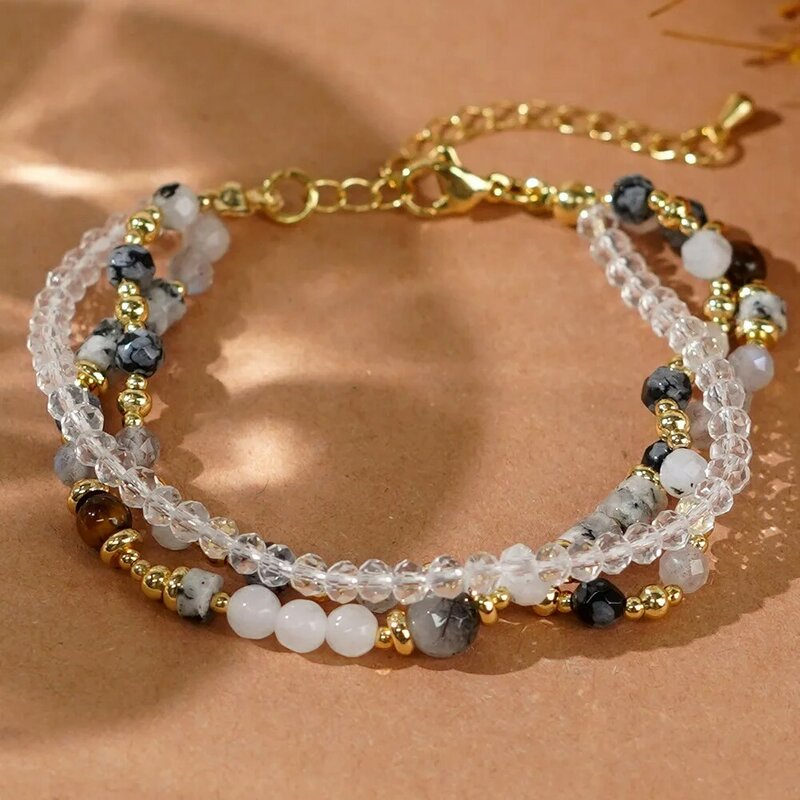 Rice bead bracelet Gem Crystal Originality Multilayer Hand knitting Bohemia Adjustable Fashion Simple Beaded bracelet