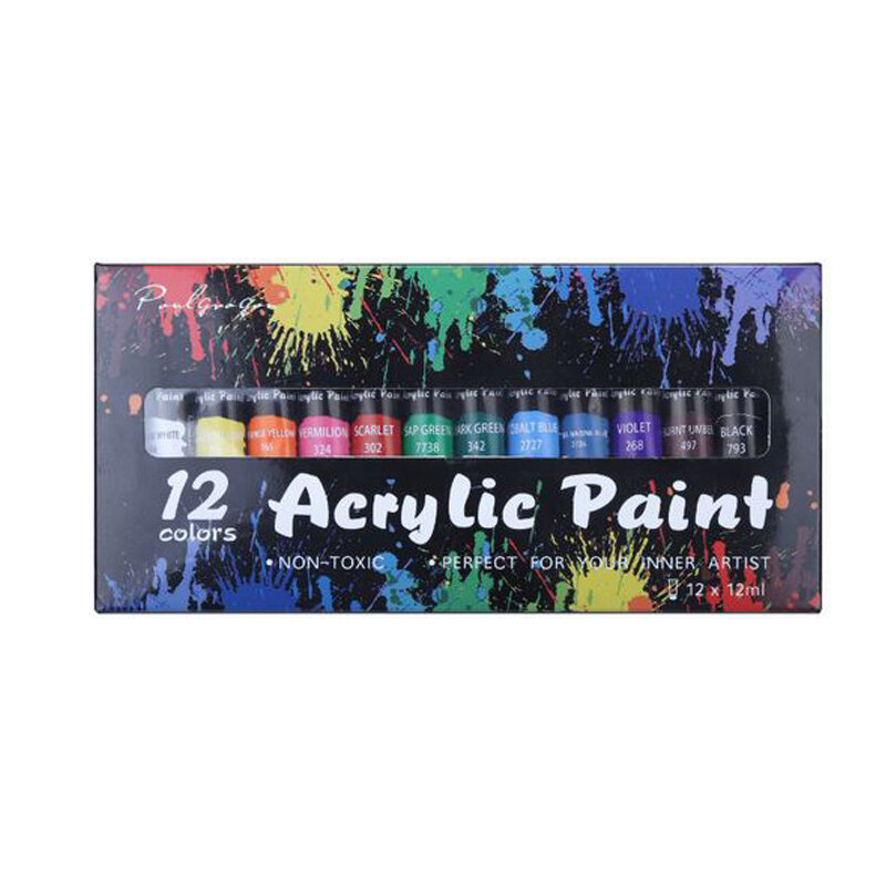 Juego de pintura acrílica de 12/24 colores para lienzo, madera, arcilla, tela, arte de uñas, artesanía de cerámica, 12Ml