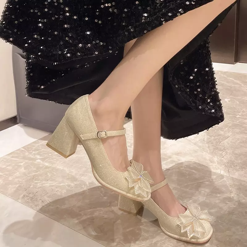 Женские свадебные туфли на высоком каблуке Marilyn, французские туфли на весну/лето/осень, новинка 2024, шелковые туфли с водными бриллиантами и цветочной линией, на высоком каблуке