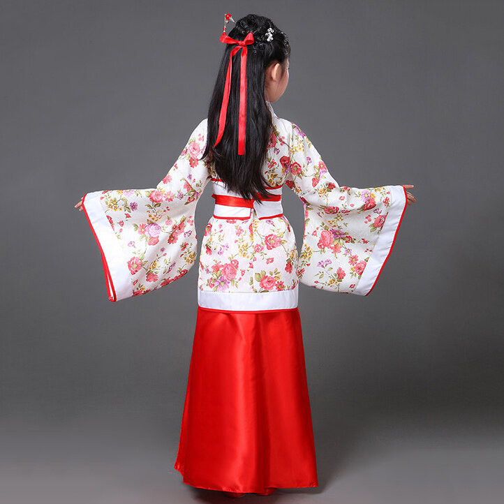 Pakaian Cosplay Hanfu Tradisional Merah Putih Gaun Permaisuri Dinasti Tang Kostum Kuno Tiongkok Wanita Pakaian Cina untuk Anak-anak
