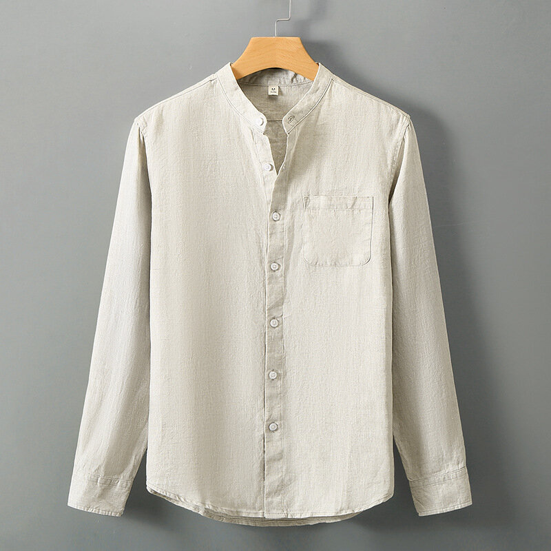 Summer Linen Short Sleeve Shirt, Men's Middle-Aged Business Leisure Pure Linen Pocket Shirt, Loose Cardigan Half Sleeve Linen