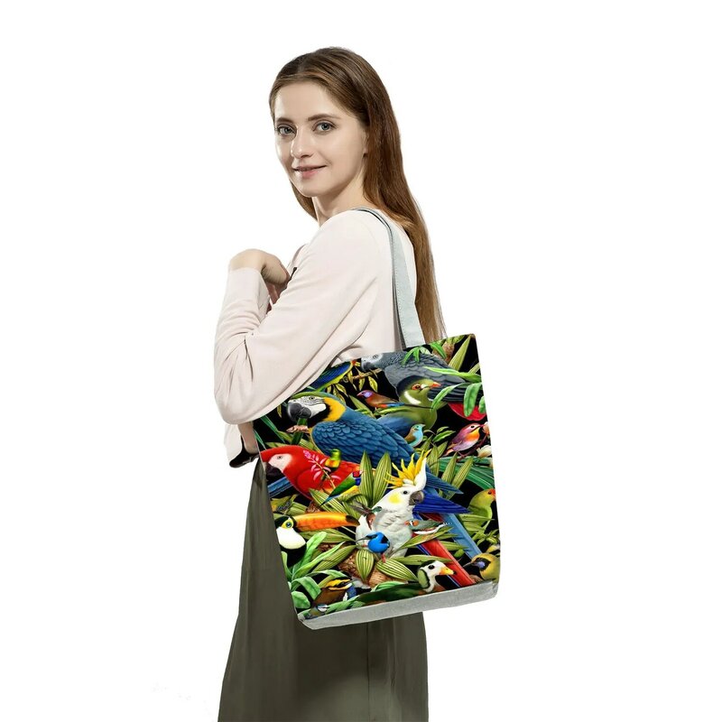 Tas belanja dapat dipakai ulang 2022 baru tas bahu Travel Tote pantai tas tangan portabel untuk wanita personalisasi lucu burung beo cetak kasual