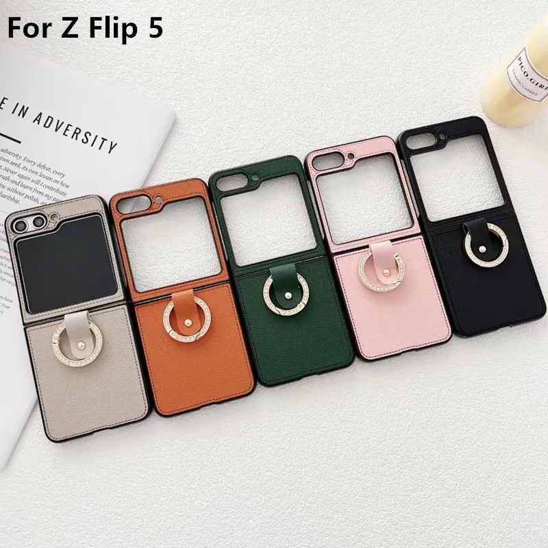 For Samsung Z Flip 1 2 3 Case With Ring Buckle Retro PU Leather Shockproof Phone Case For Samsung Galaxy Z Flip 4 5