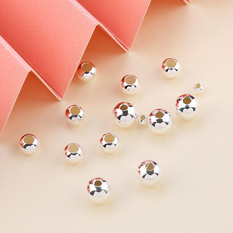Manik-manik Bundar Perak Murni 925 2-5MM Manik-manik Penyekat Perhiasan Aksesori Temuan Perhiasan Manik-manik Perak untuk Pembuatan Perhiasan Gelang & Kalung